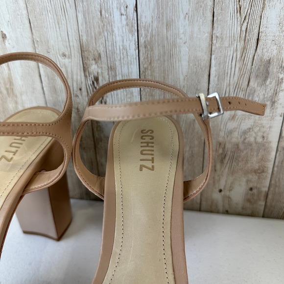 Schutz Kelsie Womens‎ Platform Sandal 10B Nude Knotted Tubular Strap Block Heel - Picture 9 of 11